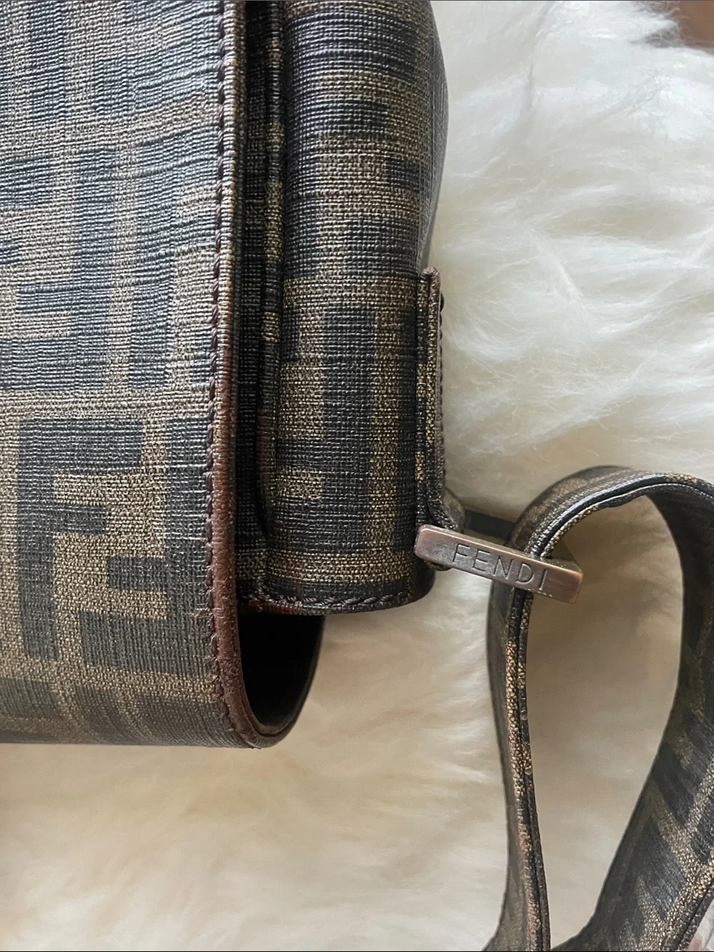 Fendi Brown FF Logo Crossbody Messenger Bag